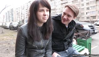 Dazzling Dania fucks just with his condom on